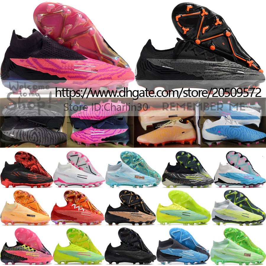 

Send With Bag Quality Soccer Football Boots Phantom GX Elite FG Knit Socks Shoes White Gold Blue Black Pink Green Double Soft Leather Waterproof Ghost Football Cleats, Low 6