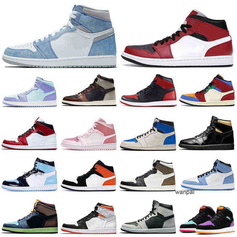 

High Quality 1s men basketball shoes 1 University Blue Obsidian Bred Shadow Digital Pink women mens trainers sports sneakers Walking Jogging, 1s silver toe