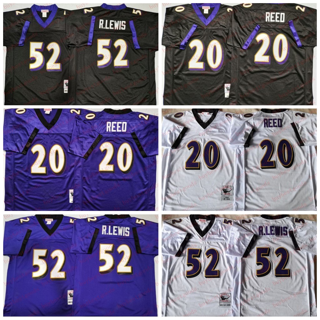 

NCAA 75th Vintage Mitchell and Ness Throwback Football 20 Ed Reed Jersey Men Retro 52 Ray Lewis Black Purple White All Stitched, Same as picture
