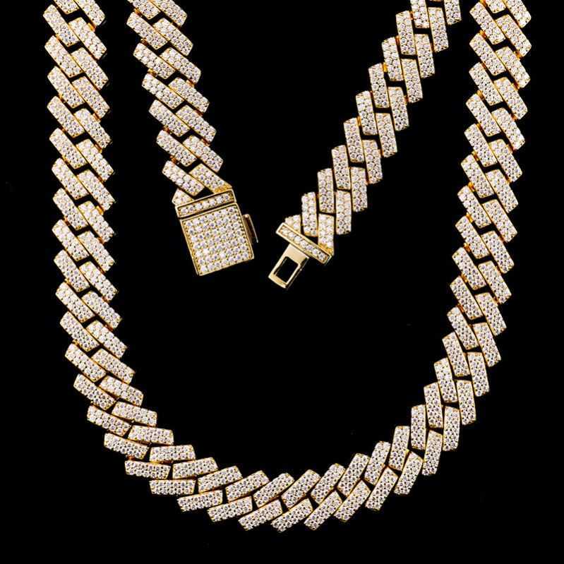 

Qihang High Quality Hip Hop 10k Gold Chain Necklace with Natural Diamond Miami Cuban Chain 10kt Real