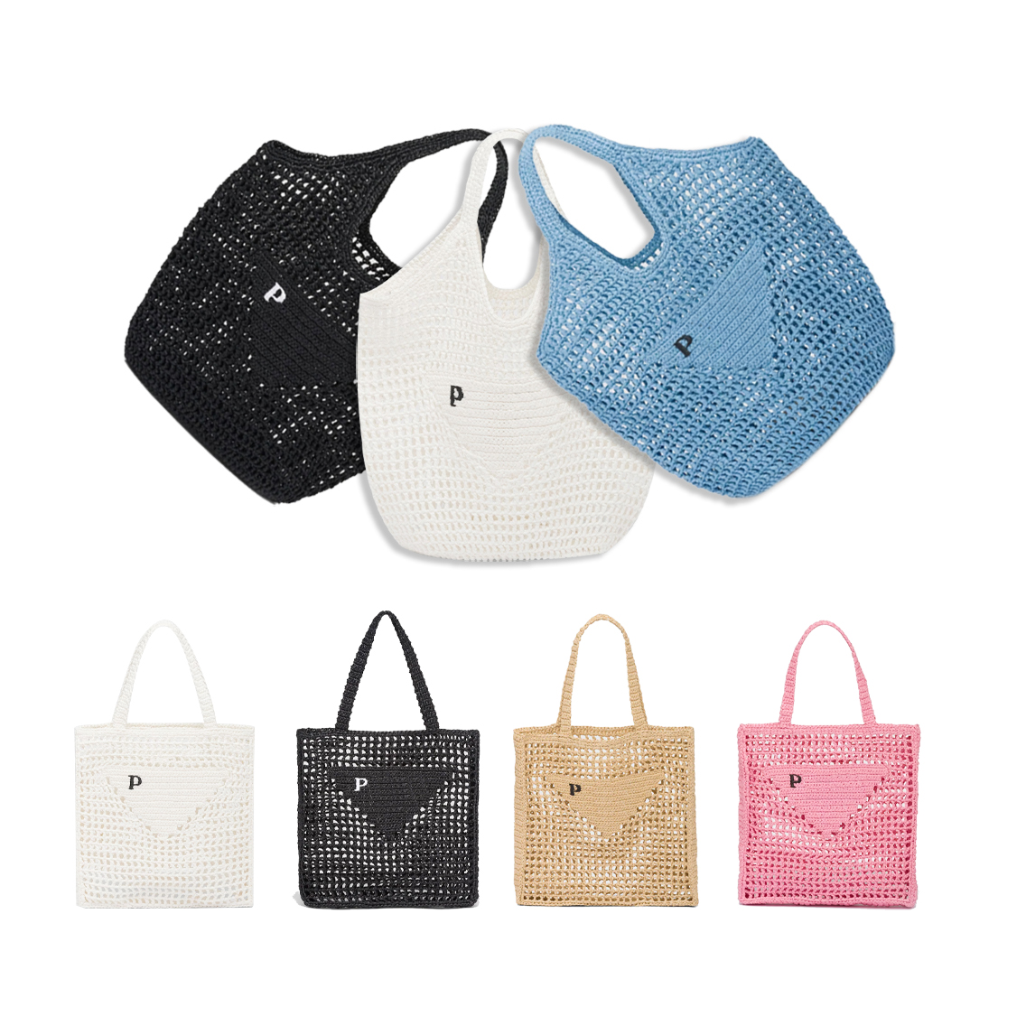 

fashion triangle Raffias Straw prad beach Bag Women's basket tote Shoulder handbag designers mens Luxury clutch bag summer holiday weekend Crossbody shopping bags, Yellow
