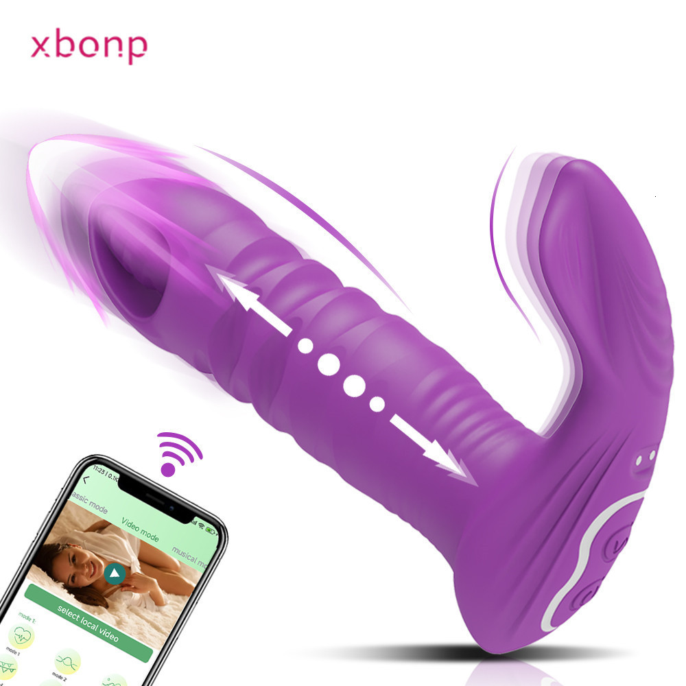 Vibrators Bluetooth APP Controlled Vibrator Female Wireless Thrusting Dildo G Spot Clitoris Stimulator Wear Sex Toys for Women G Panties 230508