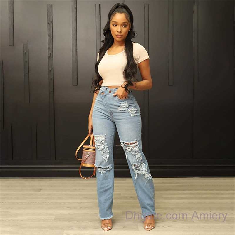 

Women Pants Stretch Jeans 2023 Girl Trend Wash Cat Beard High Waist Wide Leg Denim Jean Trousers For Ladies, Blue