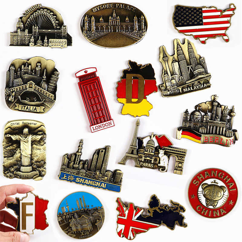 Fridge Magnets Refrigerator magnet decoration souvenir france united kingdom germany united states new york india metal fridge sticker P230508-image-863852907