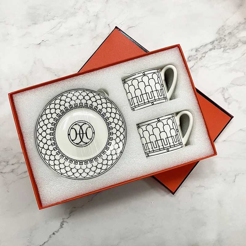Coffee Tea Tools 2Pcs/Set Premium Dishes Bone Cutlery China Coffee Cups and Saucer Afternoon Tea Cup Set Drinkware With Gift Box P230508-image-863873986