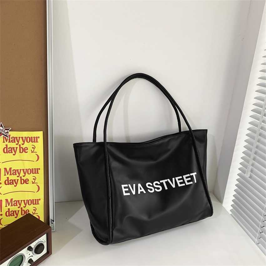 

20% OFF 2023 handbag Korean High Capacity for Women's Autumn New Fashion Commuter Shoulder with Foreigner Letter Tote Big Bag, Black11