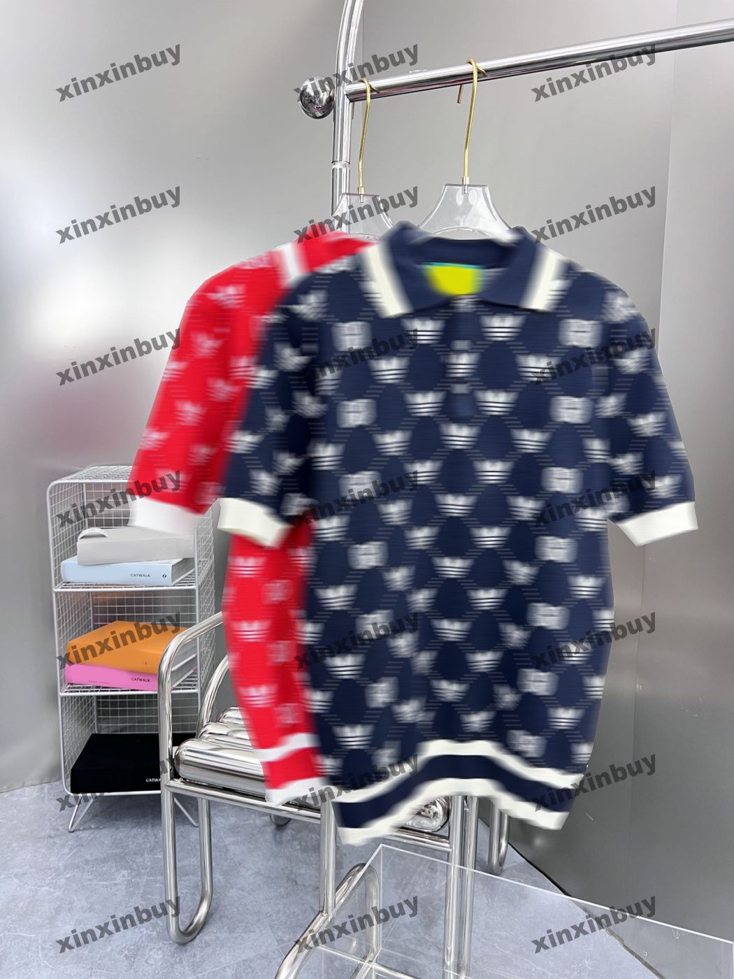 

xinxinbuy Men designer Tee t shirt 23ss Knitted Double letter jacquard polo short sleeve cotton women apricot blue red M-3XL