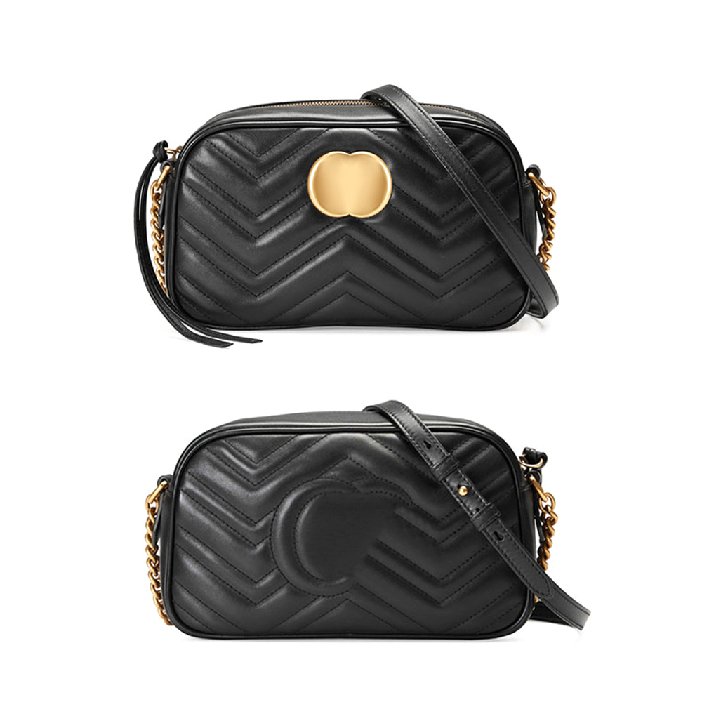 

womens Shoulder Bag Guicci Marmont Camera bag Stuff Sacks Leather Crossbody tote pochette men Toiletry Kit Messenger handbag hobo purse chain clutch bags Two straps, Black