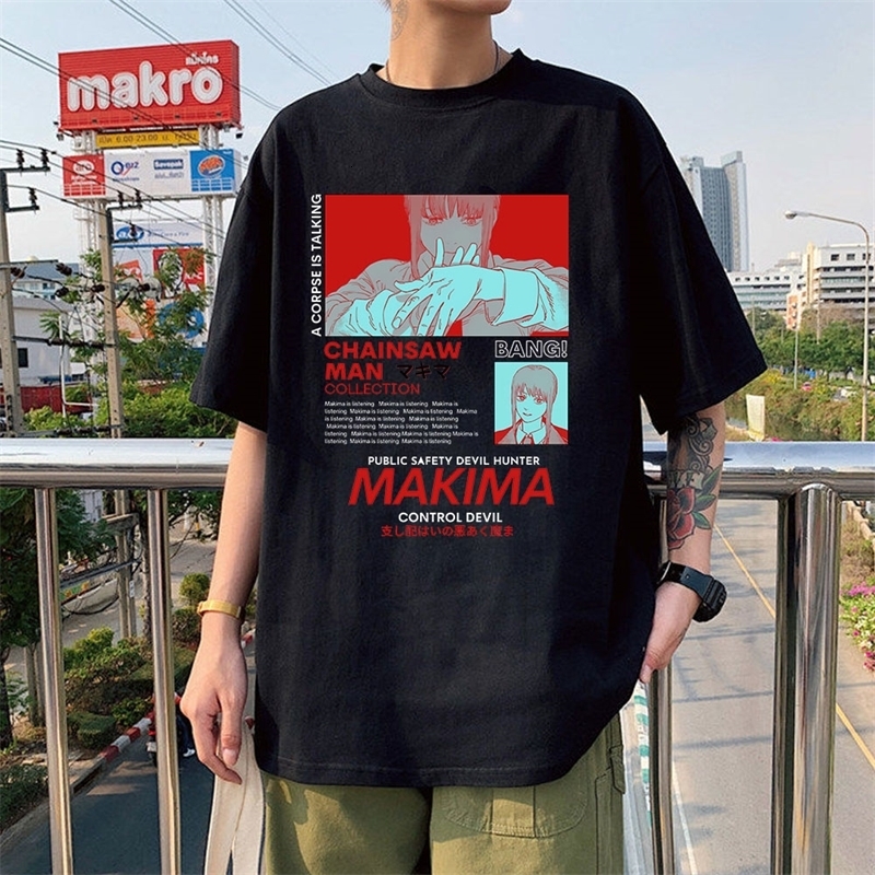 

Men s T Shirts Chainsaw Man MAKIMA Japanese Anime T Shirt Men Manga Graphic Tees Tops Funny Cartoon Unisex Hip Hop T shirts Male 230508, Q05093 black