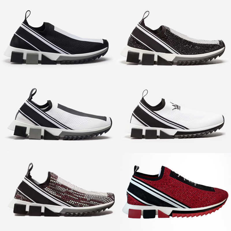 

Men Sneakers Designer Shoes Rhinestones Crystals Mens Slip-on Sneaker Stretch Mesh Black White Red Glitter Runner Flat Trainers With Box NO442