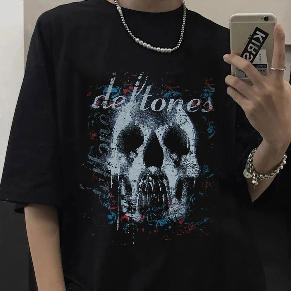 

Men s T Shirts Deftones Skull Black Band Concert T Shirt Punk Hip Hop Gothic Vintage Rock Tee Shirt for Unisex Streetwear Tops 230508, Red