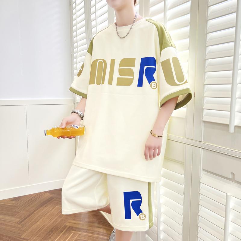 

Men's Tracksuits Men's 2023 Summer Loose Two Piece Sets Casual Short Sleeve T-Shirt And Shorts Suits Youth Outwear Top, Tz9986 beige