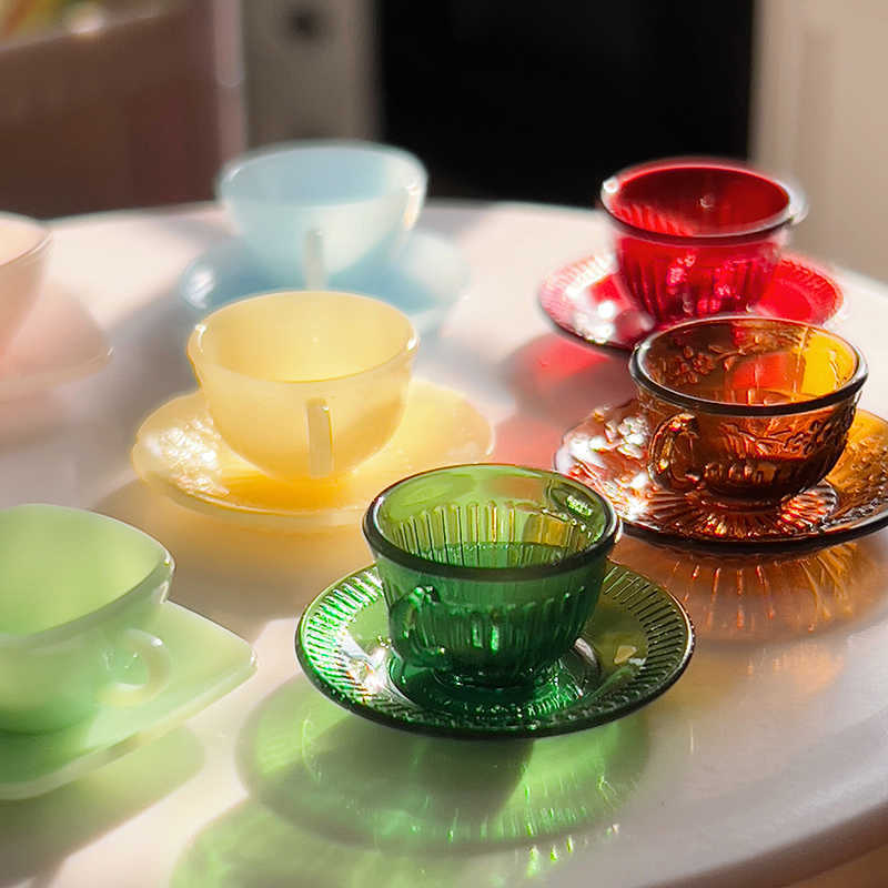 Coffee Tea Tools 1 6 doll home coffee cup mini model furniture a ccessories glass texture tea cup saucer/coffee cup eight pieces set P230508-image-863874243
