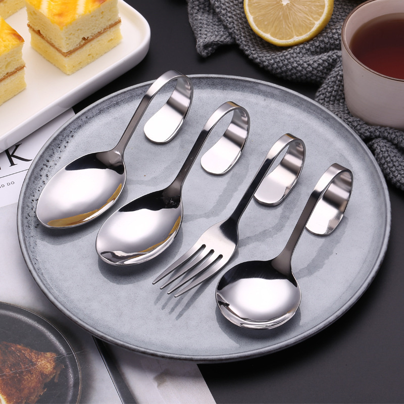 Bend Handle Serve Spoon Fork Silverware Stainless Steel Spoon Fork-image-405019963