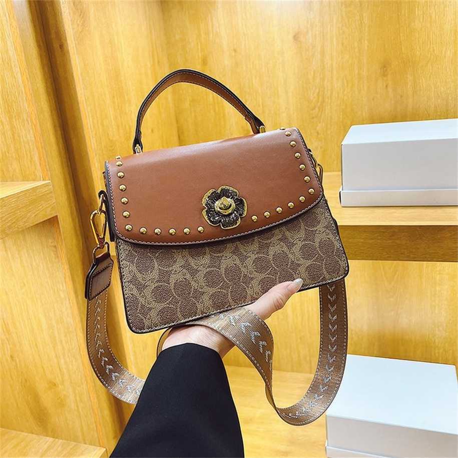 

60% Off Purses Outlet Autumn Fashion Trend Handbag Small Square Bag Camellia Wide Shoulder Strap Single Daily Crossbody, Brown5
