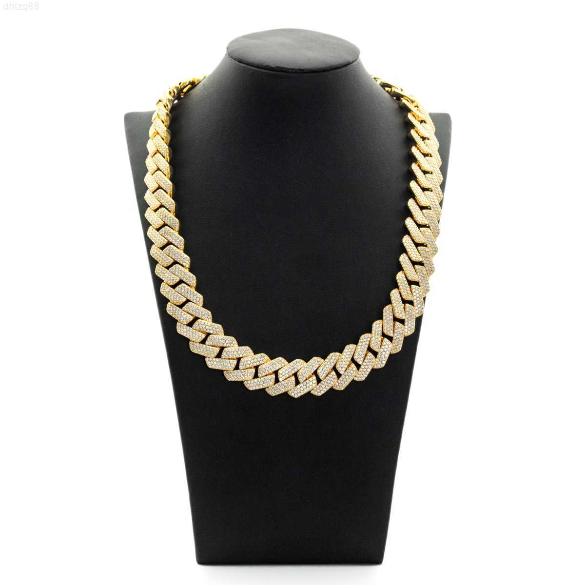 

15mm 3 Row Bust Down Miami Iced Out Moissanite Real 14k Solid Gold Cuban Link Chain