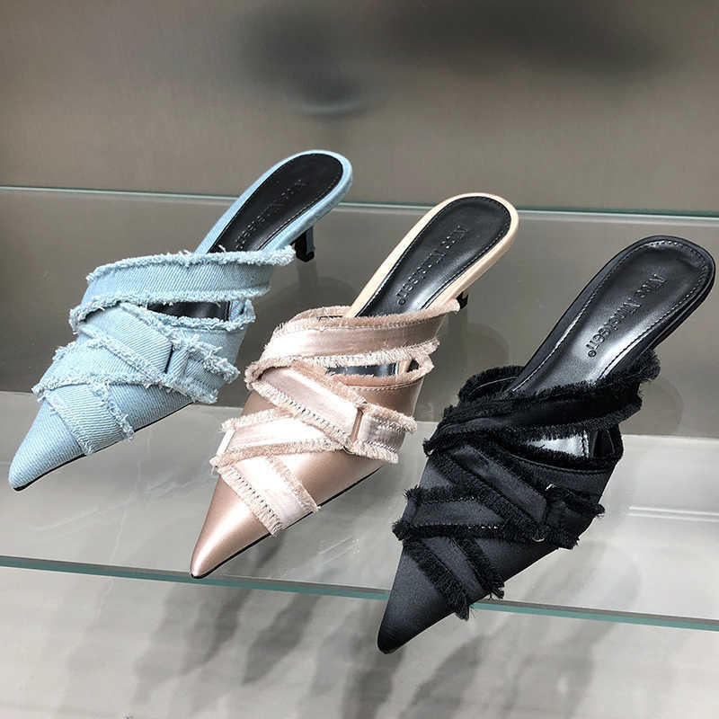 

Sandals Women Pumps Metal Decoration Female Shoes Thin High Heels New in Fashion Pointed Toe Ladies Sandals Blue Slides Footwear 230423, Black