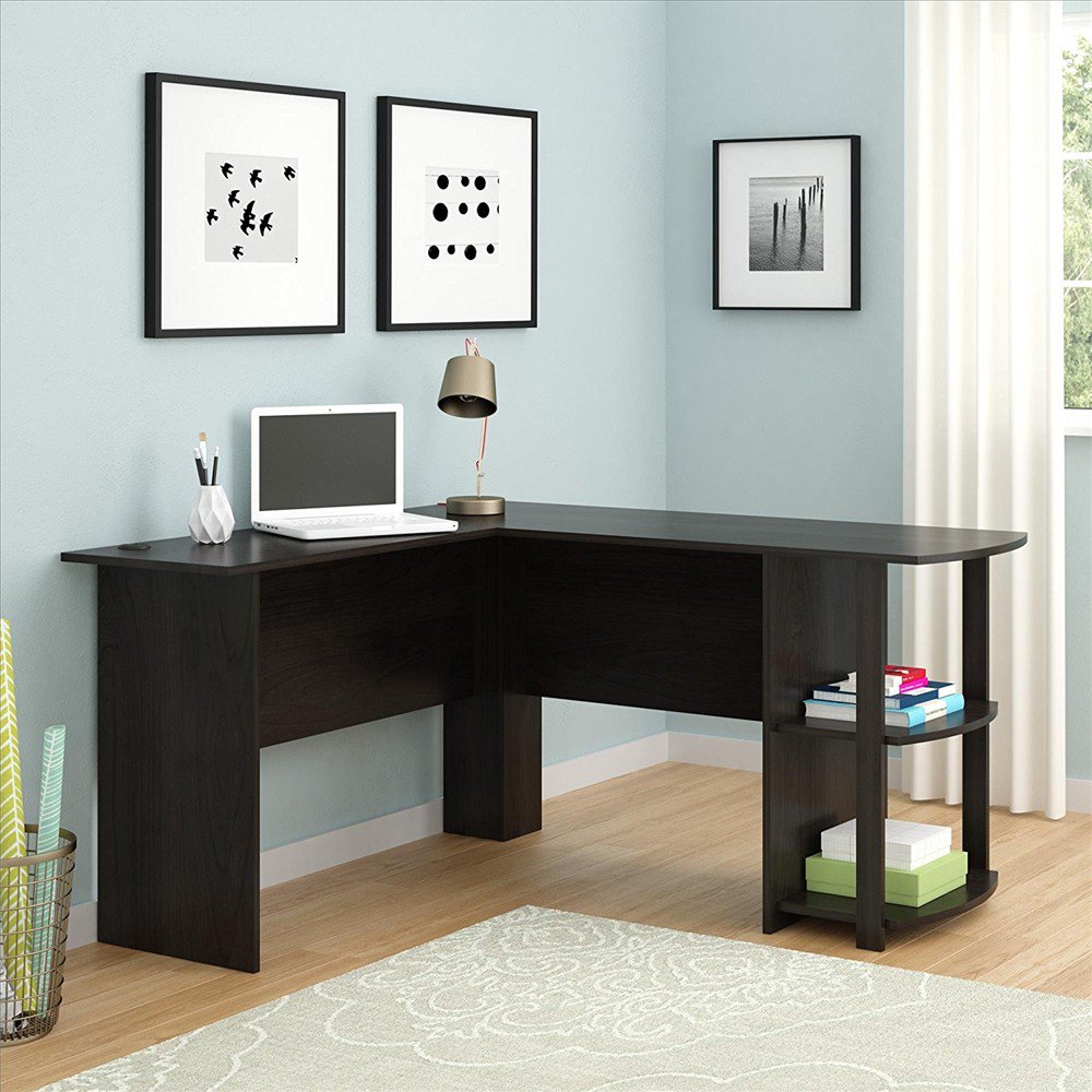 

L-Shaped Computer Desk Workstation Laptop PC Table Shelves Office Furni Dark Brown