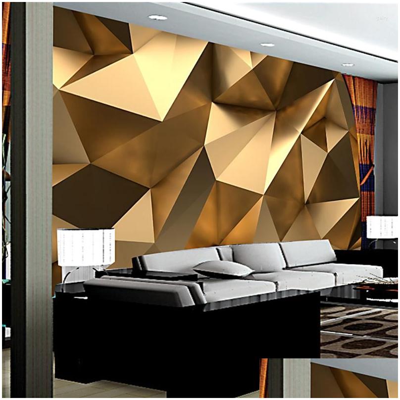 wallpapers modern creative mural wallpaper 3d stereo golden geometry art wall cloth living room tv sofa backdrop home decor papel de