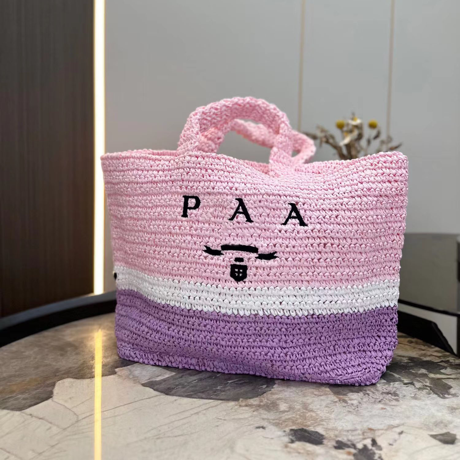 

Fashion Brand Luxury Bag Shopping Bag Women Style Handbag Trendy Designed Fiber Weaving Hollowed Out Tote Holiday Beach Bag, D6