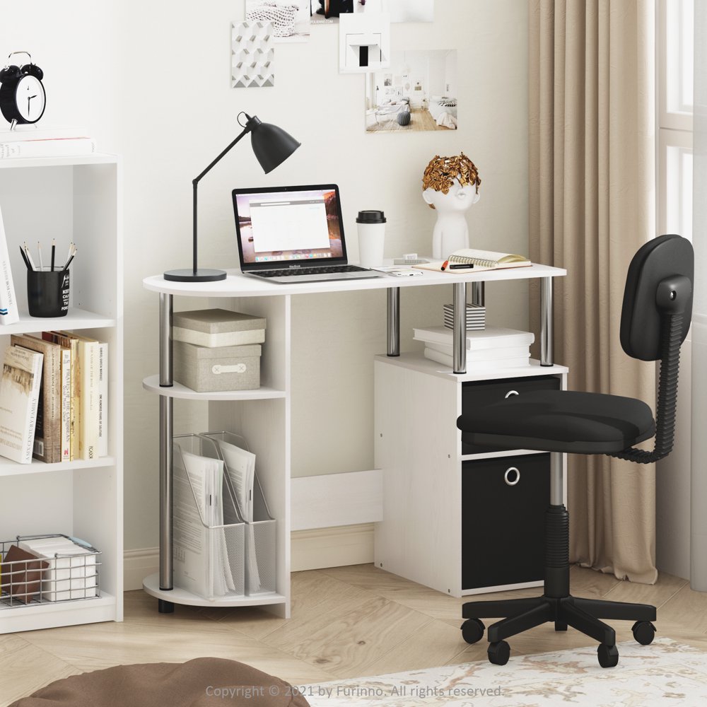 

15111 JAYA Simplistic Computer Study Desk with Bin Drawers, White Oak, Stainless Steel Tubes