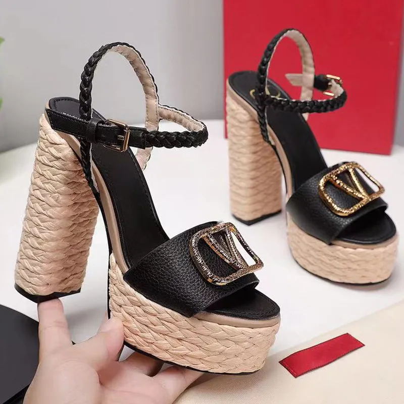 

Womens Designer Sandals Designer High Heels Thick Bottom Chunky Heel Platform Sandals Super High Heel Dress Shoes Calf Belt Buckle Braided Raffia Skirt Shoes, Lilac