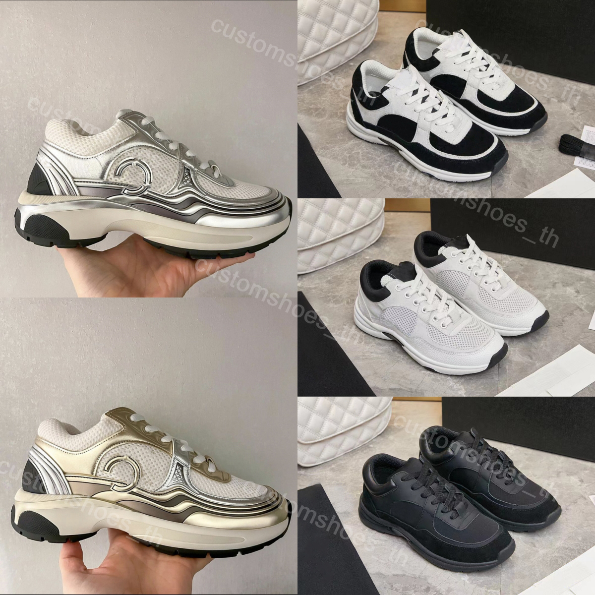 

Designer Shoes Vintage Suede Sneakers Men Sneaker Women Casual Shoe Leather Platform Trainers Patchwork Reflective Sneaker Lace up Golden Silver Trainer With Box, 12