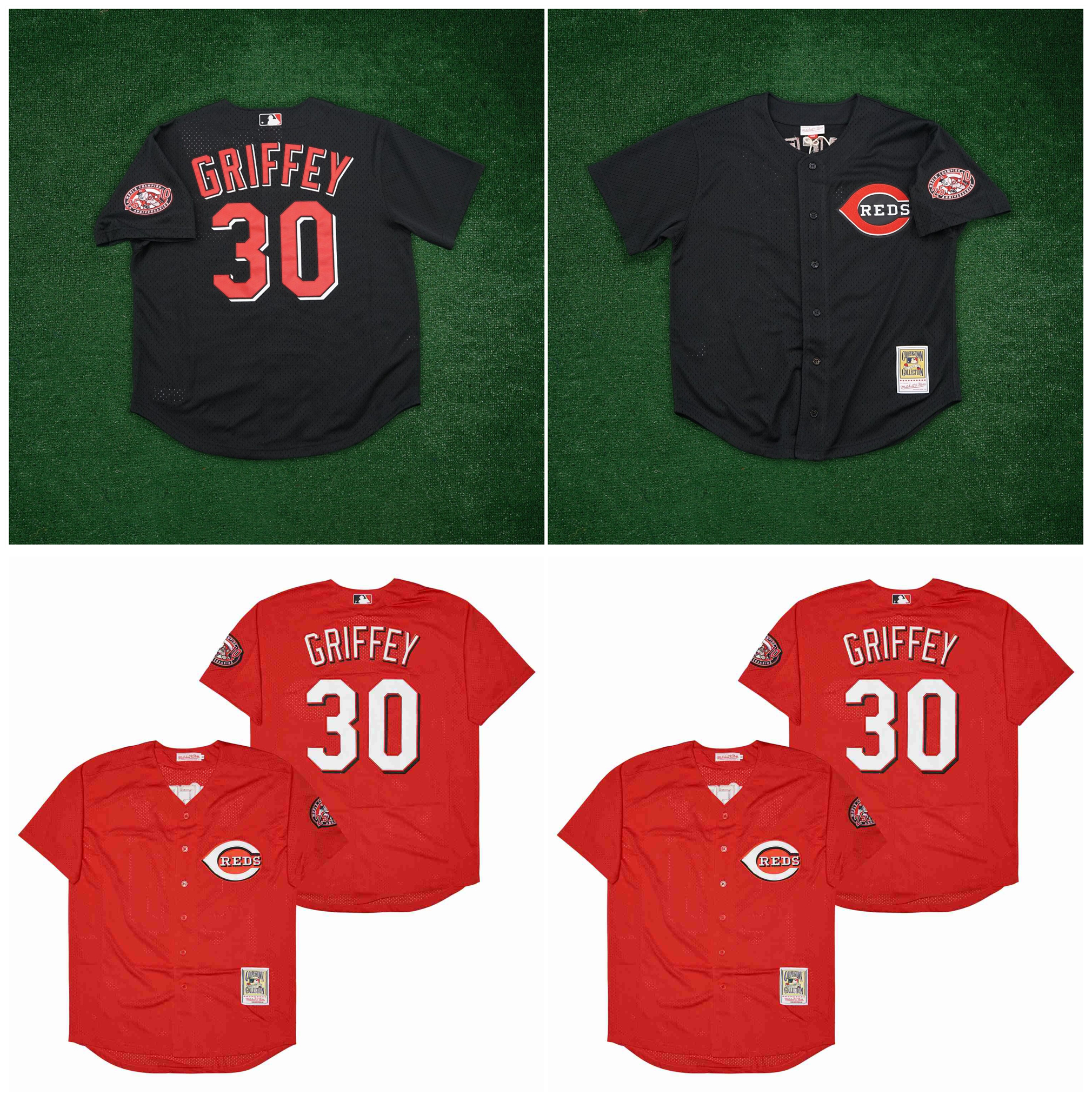 

Mitchell and Ness Throwback Reds Ken Griffey Jr.Cincinnati Baseball Jersey Red Black 2000 Batting Practice Size S, As pic