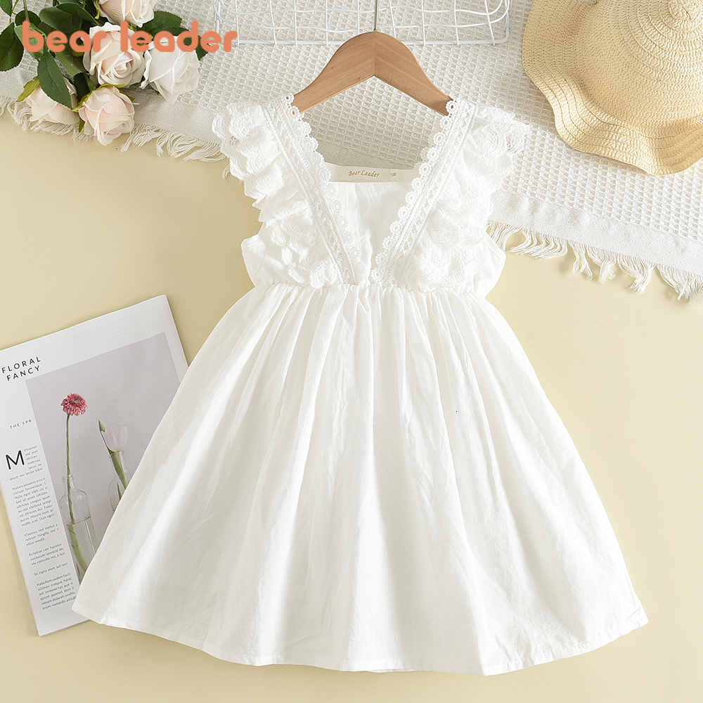 Girls Dresses Bear Leader Kids Girls Dresses Summer Lace Princess Dresses Children Solid color Clothing Baby Wedding Party Vestidos 230506