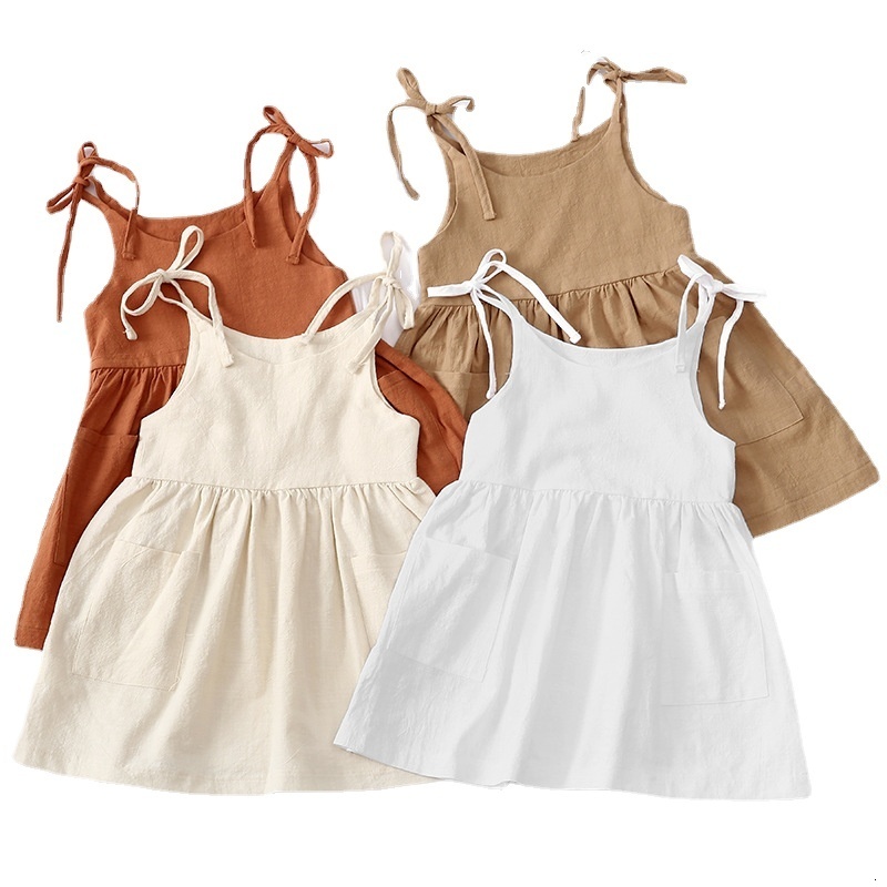Girls Dresses Summer Toddler Girl Dress Solid Cotton Sleeveless Children Dress Kids Sundress Slip Dress Fashion Girls Clothing 230506