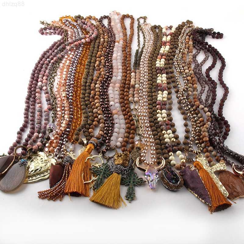 

Women Bull Necklace 20pc Different Design Mix Natural Stone Crystal Glass Cross Gecko Arrow Charm Tassel Necklace Set