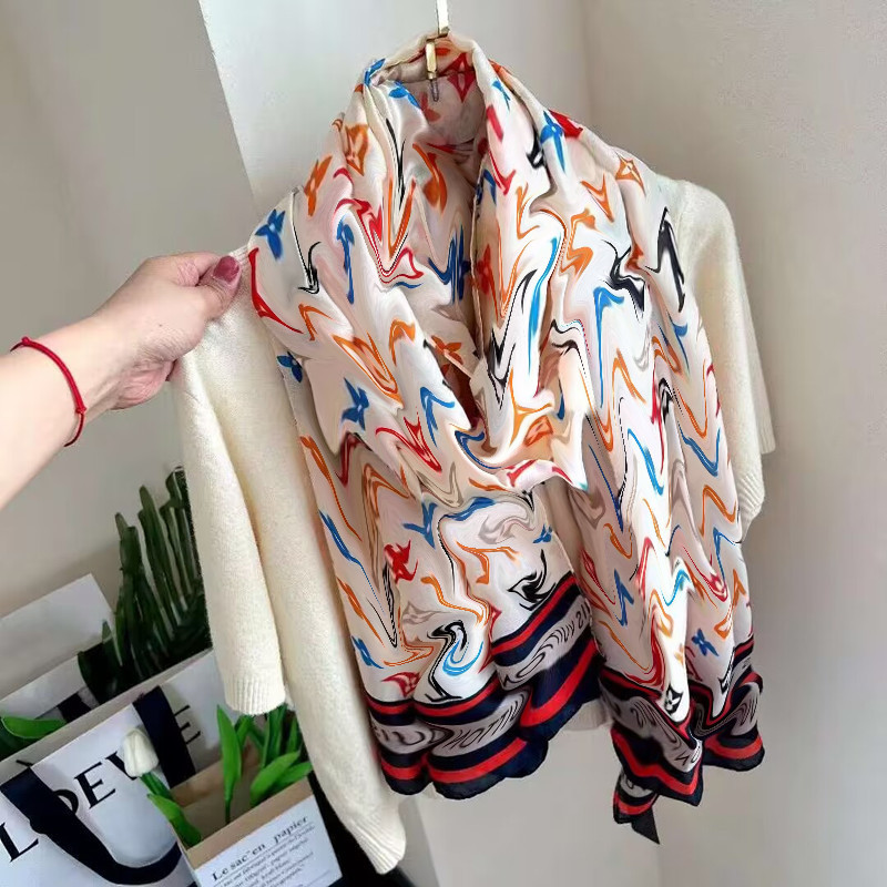 

Designer design gift scarf High quality 100 % silk scarf Women's headscarf long shawl wraps in winter neck scarf Ladies, luxury size 180x90cm 01