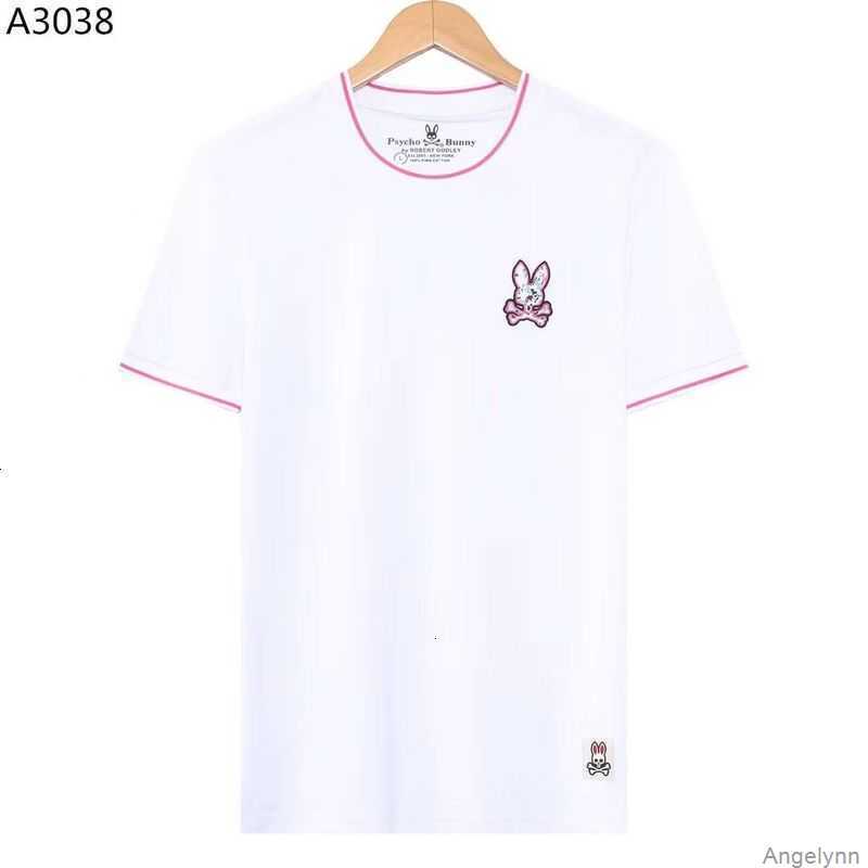 

Psycho t Shirt 2023 Summer Bunny Skeleton Rabbit Cartoon Embroidered Round Neck Trendy Rib Short Sleeve T-shirt Tees T95z, White