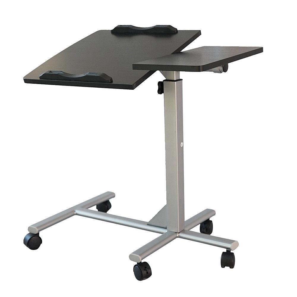 

Adjustable Height Rolling Laptop Notebook Desk Stand Over Sofa Bed Table Black
