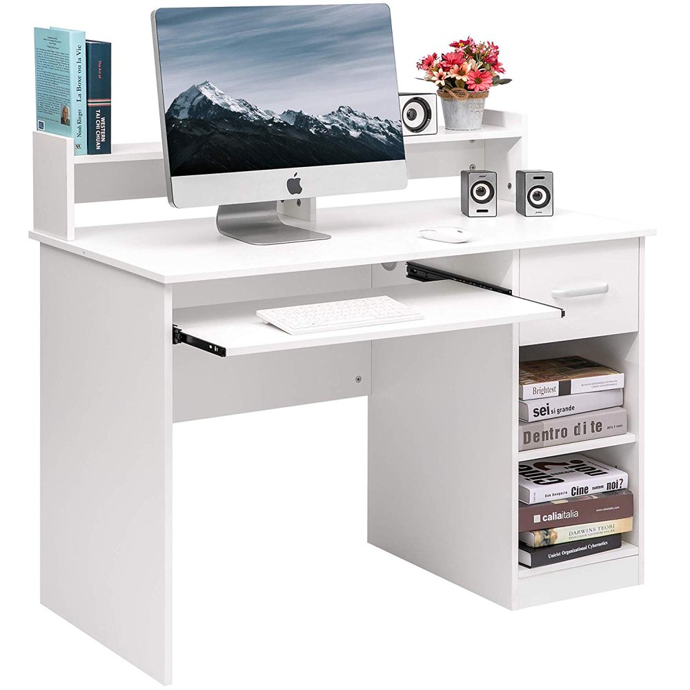 

Computer Desk Home Office Workstation Laptop Study Table with Drawer Keyboard Tray, White