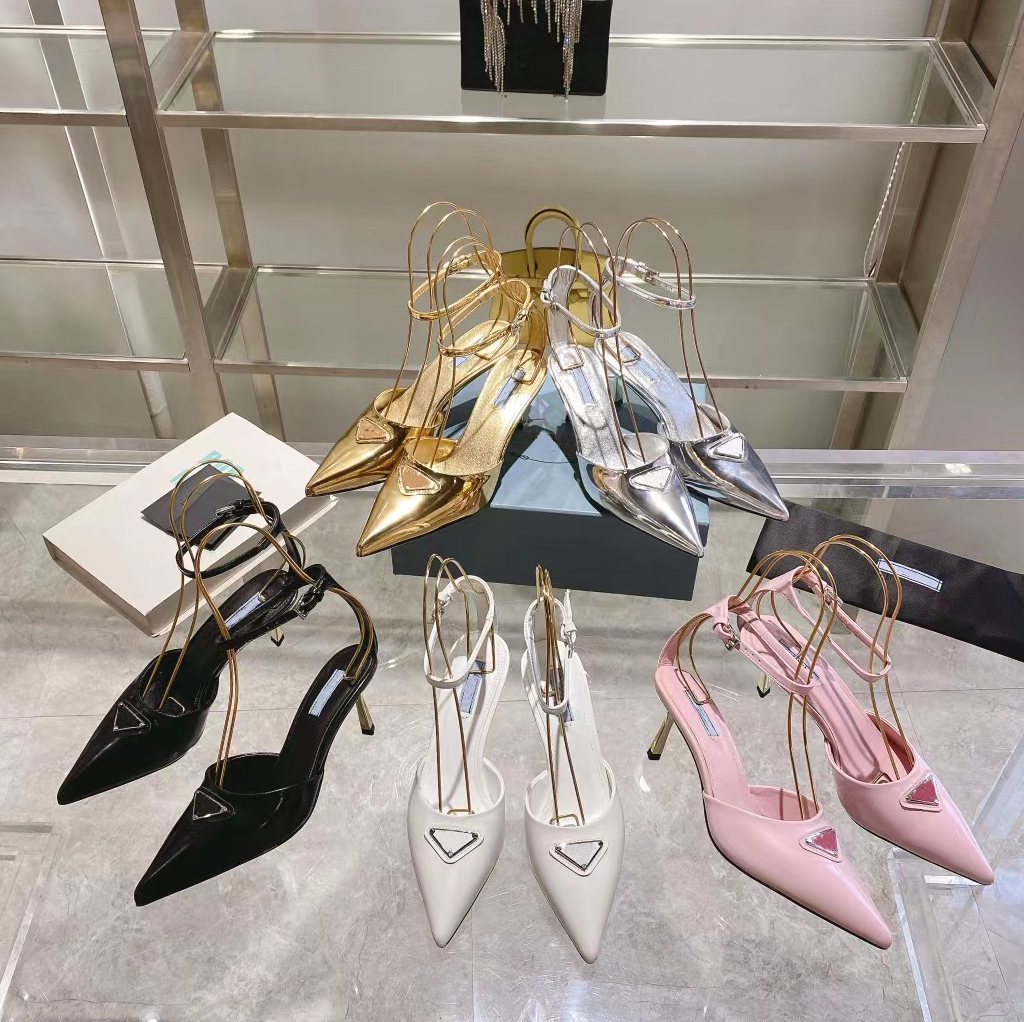 

Cat Heel Sandals Fashion Designer Shoes Women 6.5CM Stiletto Heeled Genuine Leather Pointed Toe Wrap Dress Shoe Ankle Strap Buckle Gold Silver High Quality Sandal, Black
