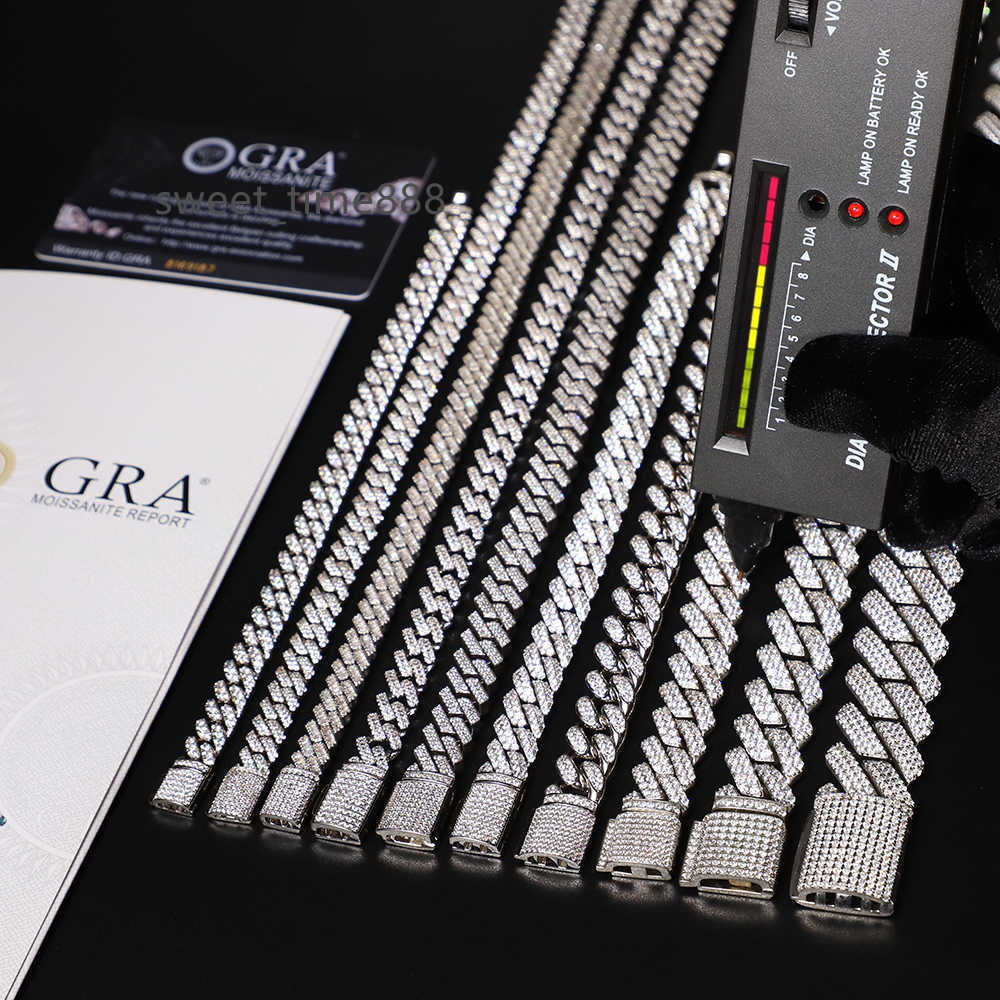 

JWY Hip Hop 925 Sterling Silver Moissanite Jewelry 15mm VVs Moissanite Cuban Link Chain Choker Necklaces for Men