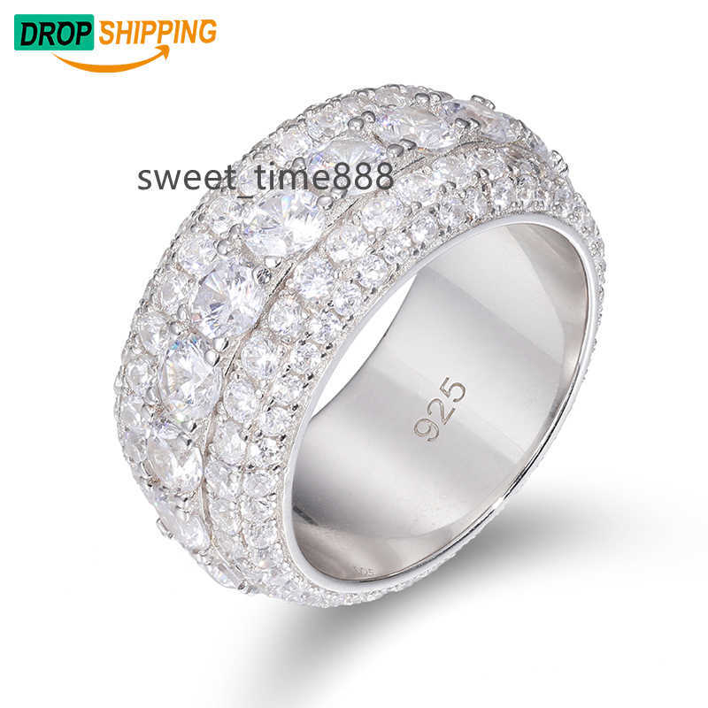 

Dropshipping High Quality Pass Diamond Tester 5 Rows VVS Moissanite Diamond Finger Ring 925 Sterling Silver Hip Hop Jewelry