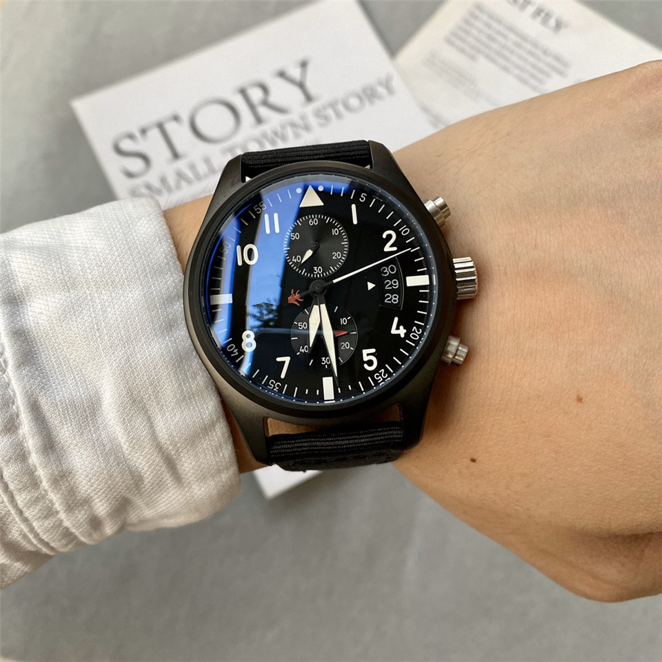 

2023 Luxury Quartz Watch for Men Pilot Series casual Fashion Men premium wristWatch Black leather strap iwcs 15, 01