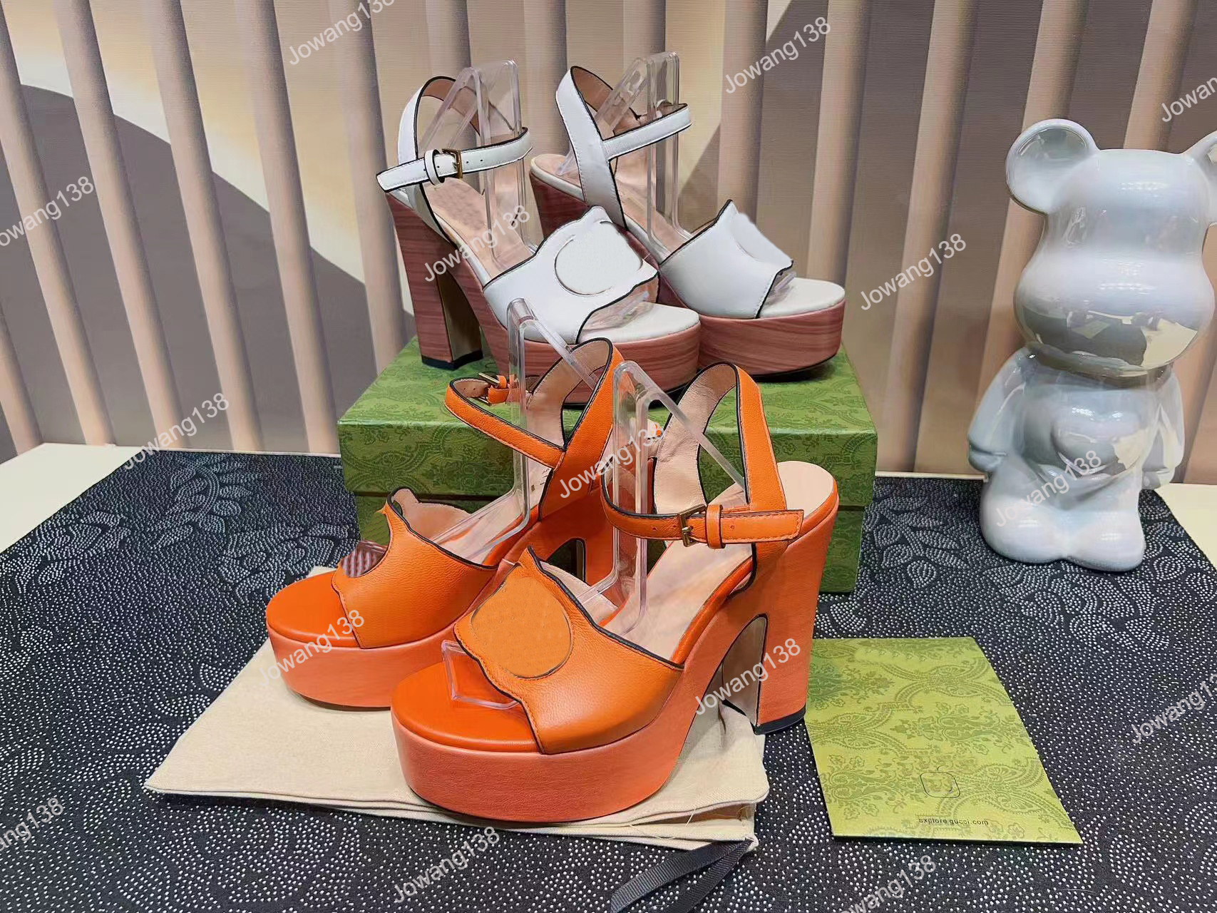

G-Stud Open-Toe Sandals With Interlocking Sandal Cross Ankle Strap Horseshoe Heels New Waterproof platform Sandals Designer Sandals party Dress Dhoes Size 35-41, Color3