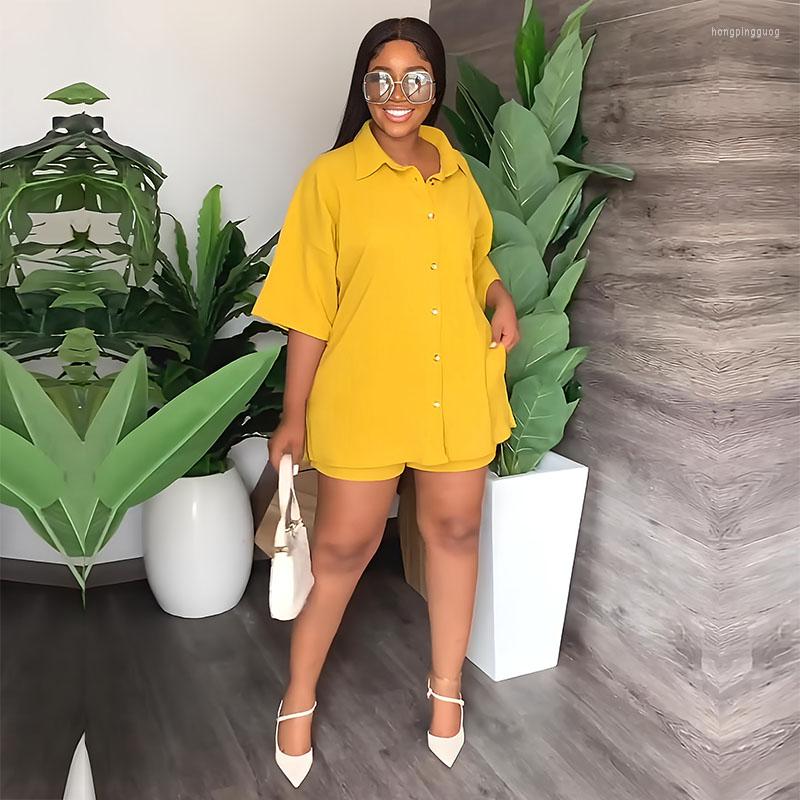 

Ethnic Clothing 2 Piece Set Women African Clothes Dashiki Fashion Spring Solid Lapel Long Shirt Shorts Matching Suit Two Sets Lady