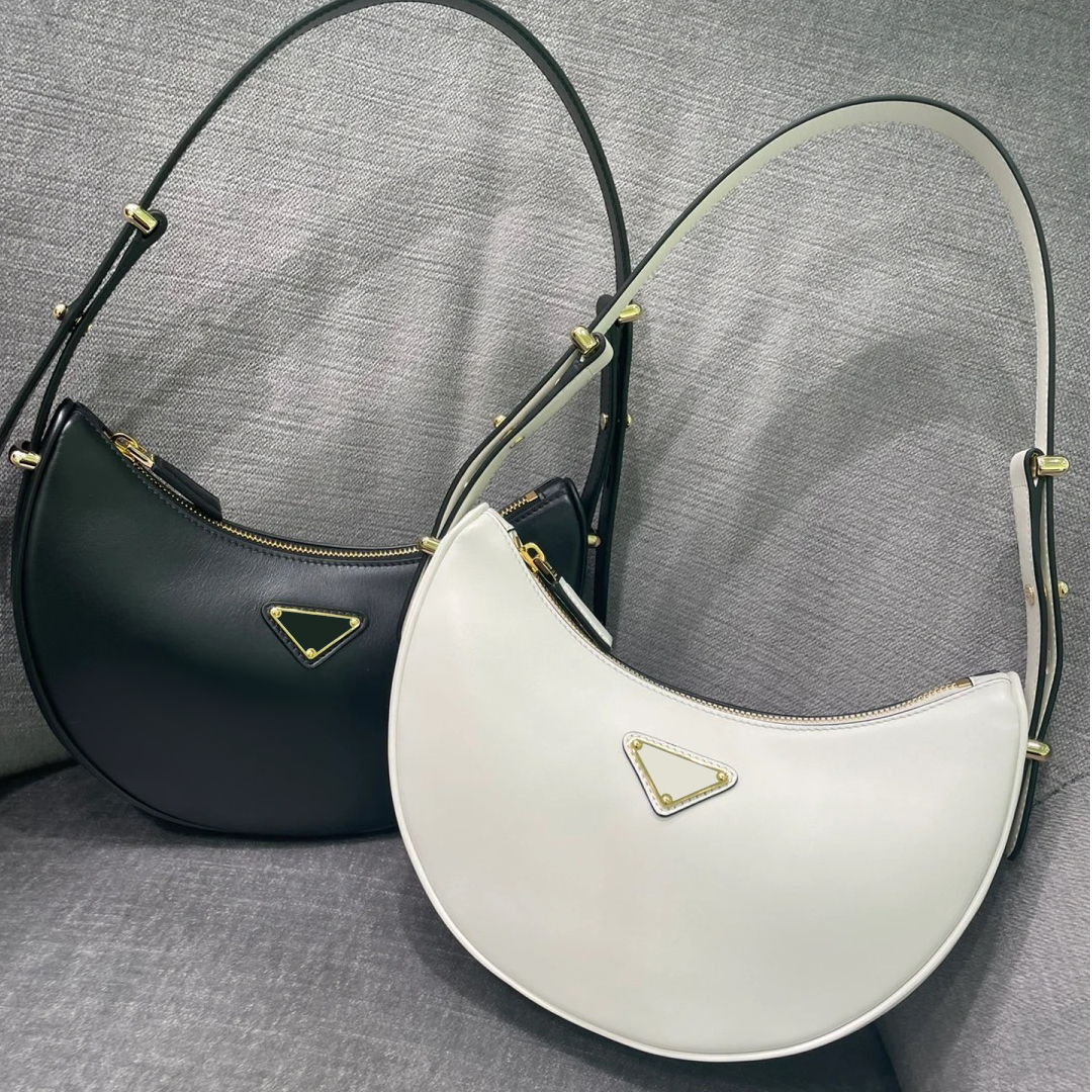

mirror quality half moon bag triangle womens prad designer shoulder bag classic Luxury handbag mens crossbody bags Genuine Leather gym hobo tote clutch Evening Bags, Black