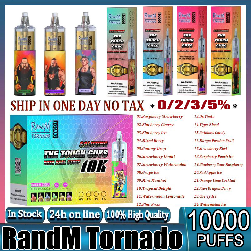 

Original RandM Tornado Puffs 10000 Disposable Vape Pen E Cigarette Rechargeable Battery Airflow Control Mesh Coil 20ml 10K Big Vapor Kit 2% 5% 24 Flavors In Stock