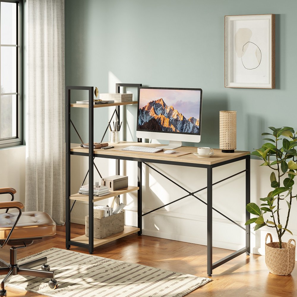 

47 inch Computer Desk with Shelves for Home Office in Oak
