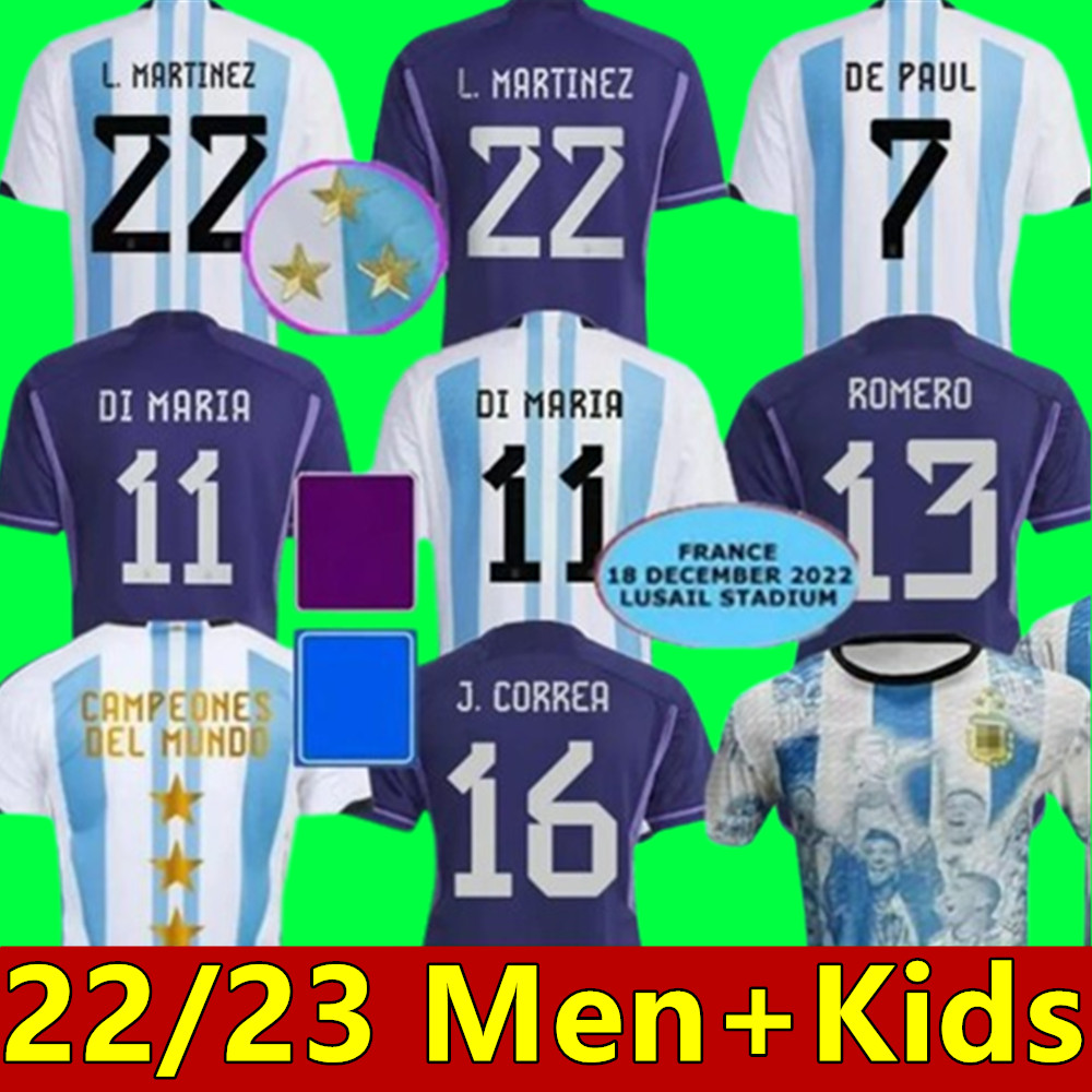 

New 3 stars 2023 2024 Argentina soccer Jerseys 22 23 J.ALVAREZ DYBALA DI MARIA KUN MARTINEZ MARADONA football shirt Men kids kit fans player version, Women home+world cup pat