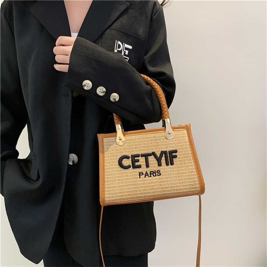 

24% OFF 2023 Fashion handbag New Grass Woven Embroidered Letter Single Cross Shoulder Handbag Small Design High Quality Korean Women's Bag, Horizontal brown
