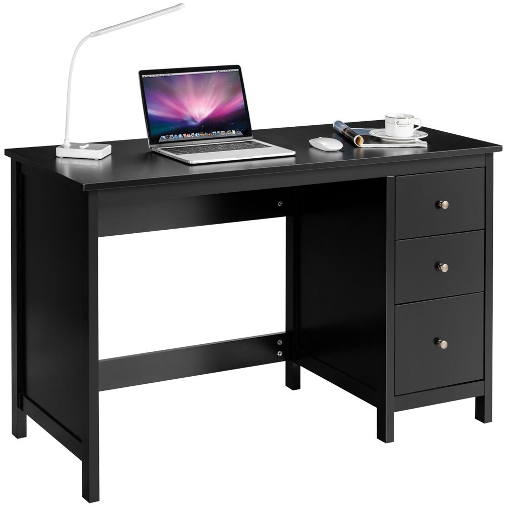 

Desk Study Writing Desk Home Office Workstation with 3 Drawers Black