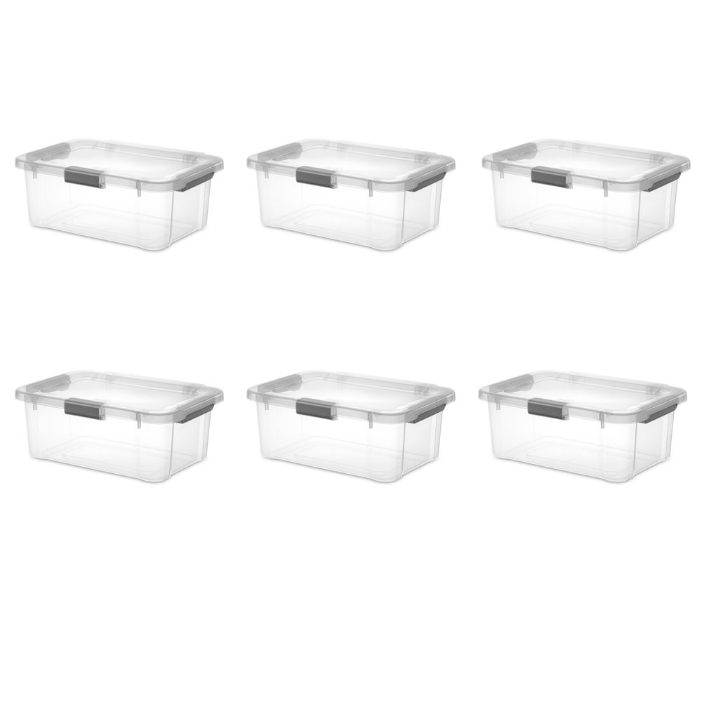 

Sterilite 20 Qt HingeLID Storage Box Plastic, Flat Gray, Set of 6