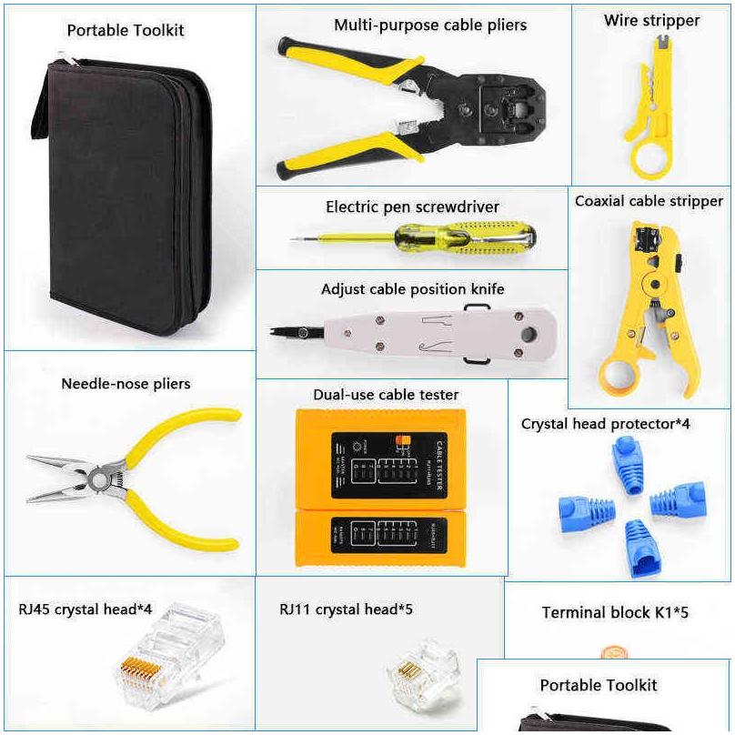 rj45 rj11 rj12 cat5 cat5e portable lan network repair tool kit utp cable tester and plier crimp crimper plug clamp pc h220510