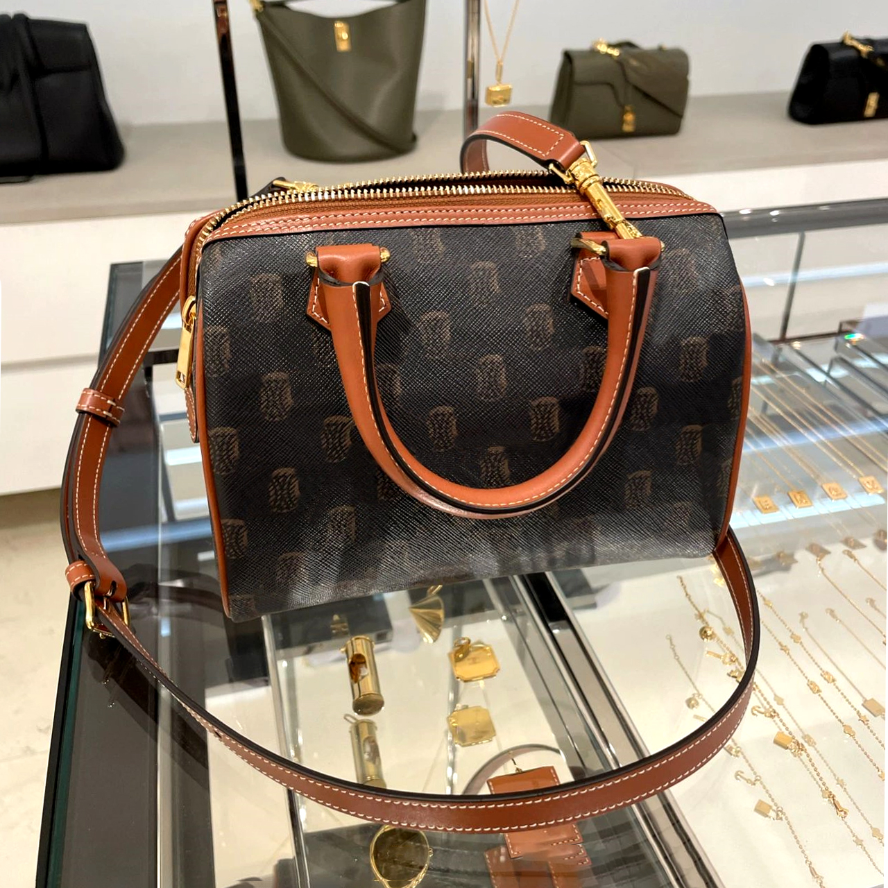 

Six colors TRIOMPHE Mini boston shoulder bag celins tote handbags Women fashion cross body Cow leather handle clutch CANVAS Bag man handbag travel Toiletry Kits lady, Brown